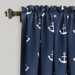 52"x63" Anchor Room Darkening Window Curtain Panels Navy - Lush Décor
