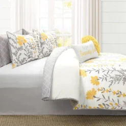 8pc Aprile Soft Reversible Oversized Comforter Set Yellow/Gray - Lush Décor