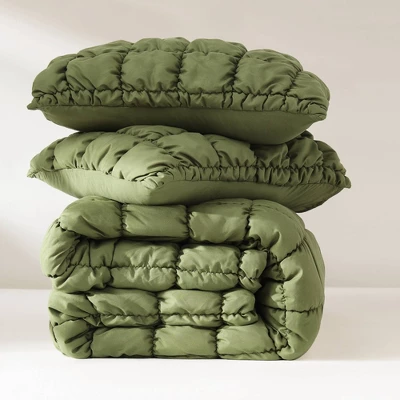 Lush Decor Full/Queen Puff Bed Blankets Green 3pc Set 3 Lush Decor Full/Queen Puff Bed Blankets Green 3pc Set - Image 3