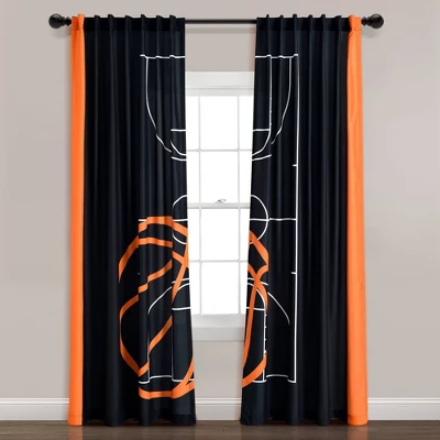 52"x84" Kids' Basketball Game Window Curtain Panel Set Black/Orange - Lush Décor 1 52"x84" Kids' Basketball Game Window Curtain Panel Set Black/Orange - Lush Décor
