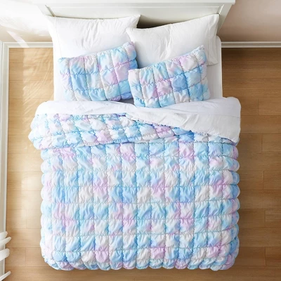 Lush Decor Full/Queen Puff Bed Blankets Rainbow 3pc Set 2 Lush Decor Full/Queen Puff Bed Blankets Rainbow 3pc Set - Image 2