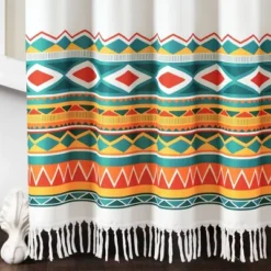 72"x72" Boho Viviane Geo Shower Curtain Turquoise/Orange - Lush Décor -Lush Decor GUEST 79472525 2990 4db5 8071 69e784ac7ae1