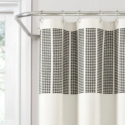 Stitched Woven Striped Yarn Dyed Cotton Shower Curtain Ivory/Black - Lush Décor 1 Stitched Woven Striped Yarn Dyed Cotton Shower Curtain Ivory/Black - Lush Décor