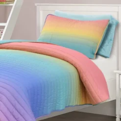 Lush Decor Rainbow Ombre Quilt Rainbow/Turquoise 3Pc Set Twin/TwinXL