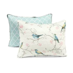 Lush Décor 3pc Botanical Bird And Flower Oversized Reversible Quilt Set White/Blue/Yellow -Lush Decor GUEST fb4aafab b04a 4aaf 882e 9f390d14de2a